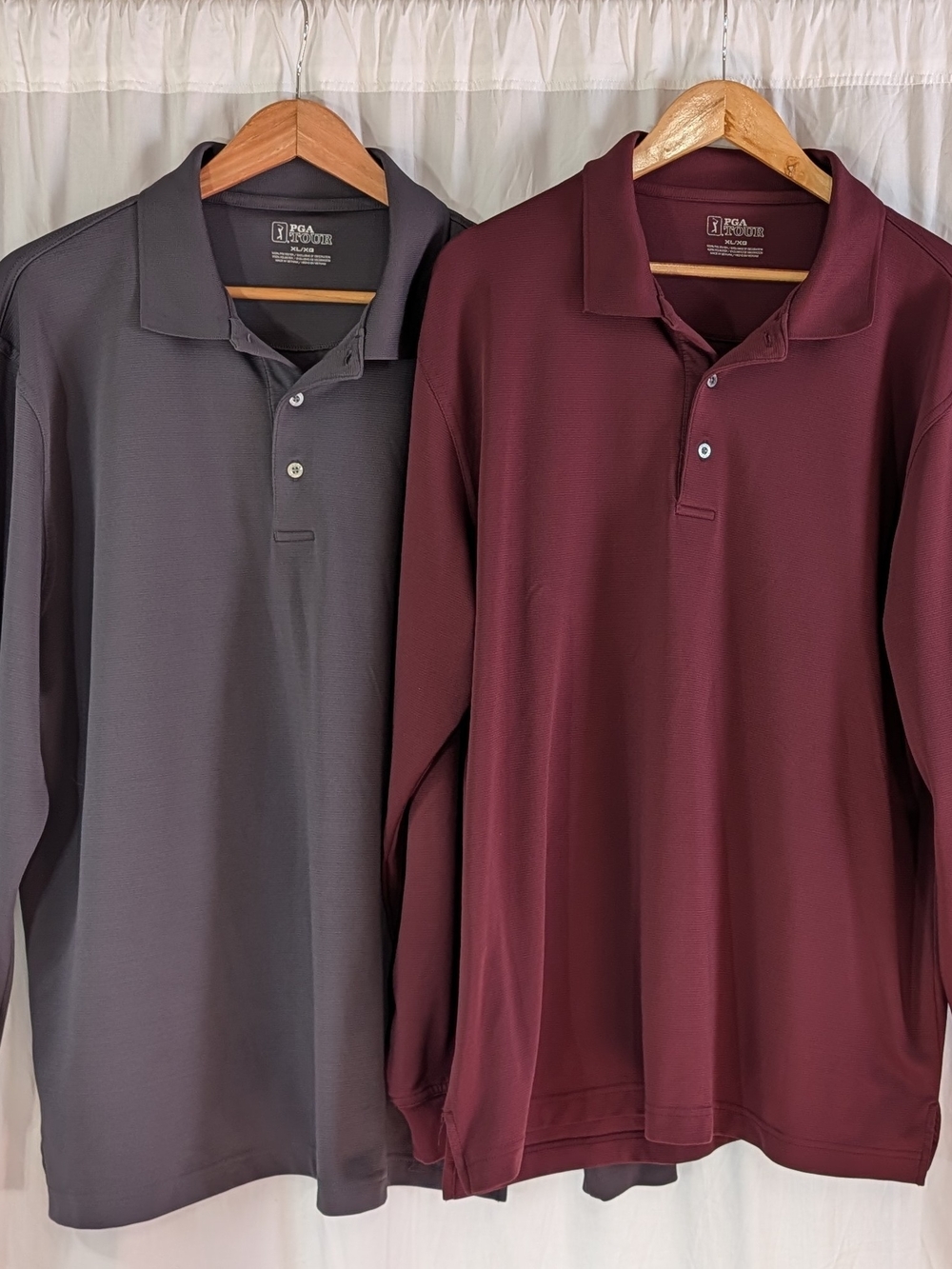 PGA TOUR Golf Long Sleeve Polo Shirts Gray & Burgundy Size XL